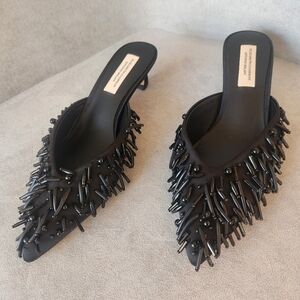 Antonio Melani Elizabeth Damrich Dress Mules 6.5 Black Satin Beaded Babe New$130